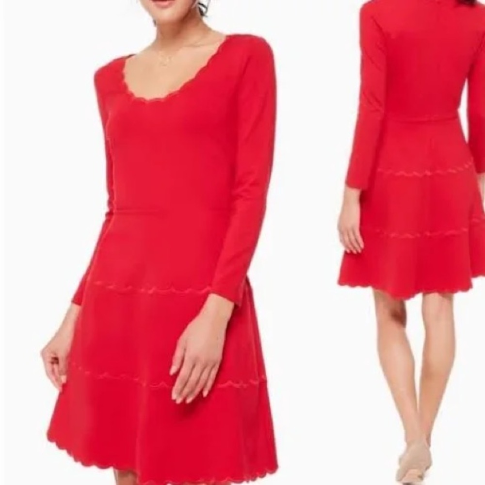 Kate Spade Broome Street Scallop Ponte Dress in lingonbery